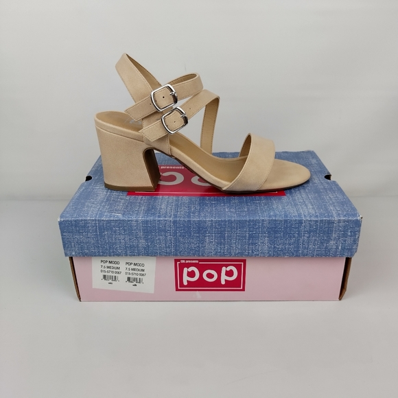 Pop modd nude beige Heels Open‎ toe sandals wedge Heels size 7.5 - Picture 1 of 10